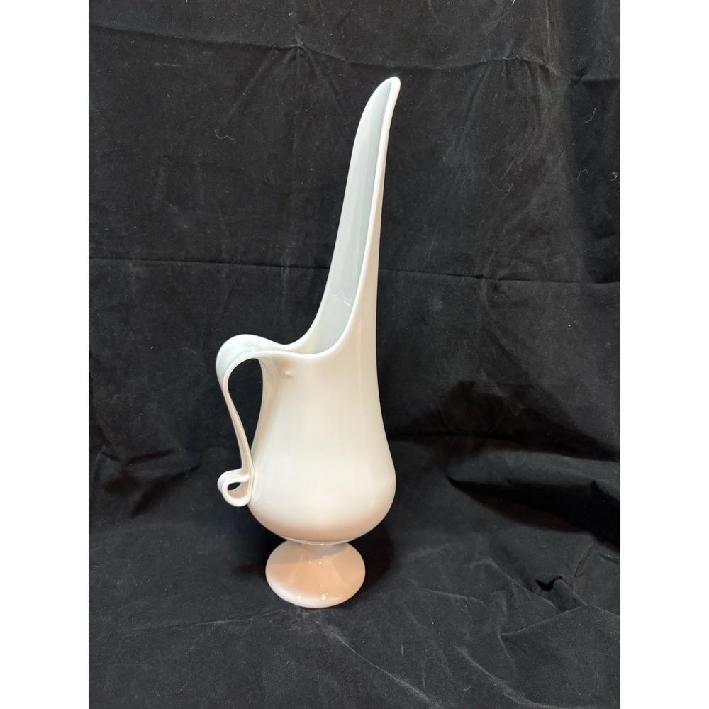 Vintage MCM Le Smith Swung Milk Glass Smoothie Glass Pitcher Candle Holder 18"